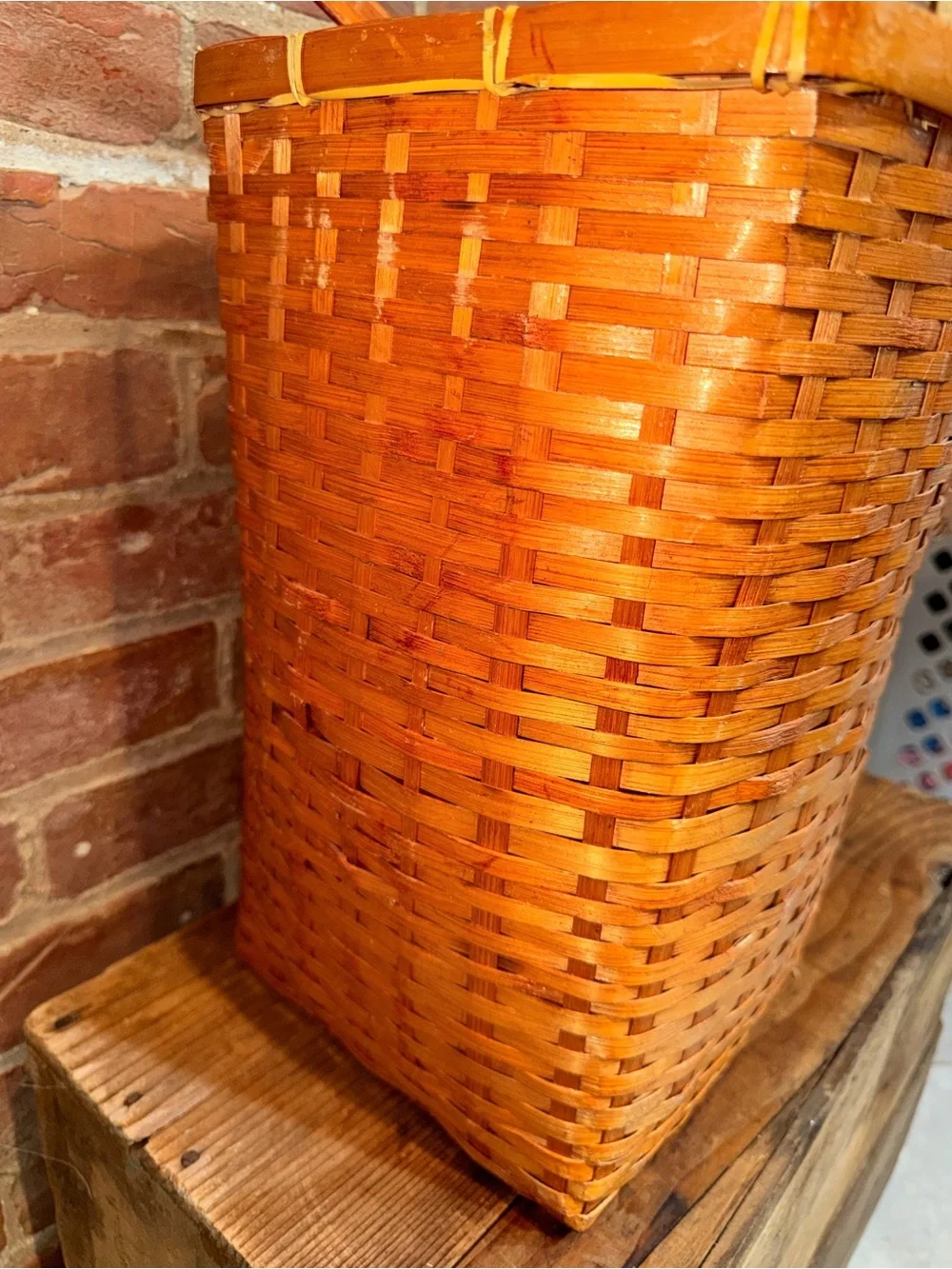 Woven Orange Corner Storage Basket with Handle